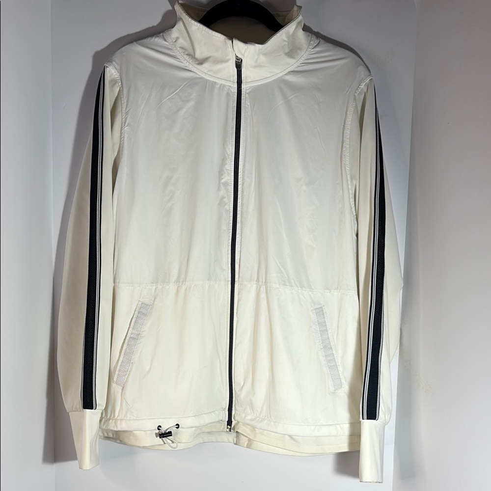 Tangerine White Windbreaker with Black Stripes